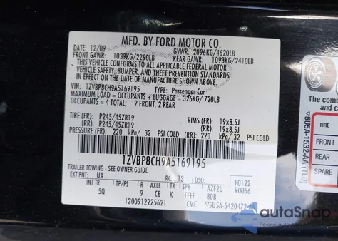 2010 Ford Mustang Gt/Gt Premium z USA, uszkodzony, nr VIN 1ZVBP8CH9A5169195